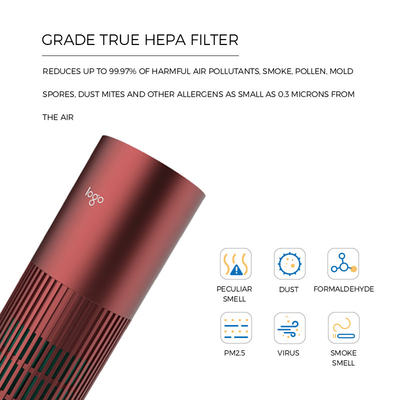 H13 HEPA Filter เครื่องฟอกอากาศในบ้านระบบควบคุมแบบสัมผัส Type C แหล่งจ่ายไฟ USB